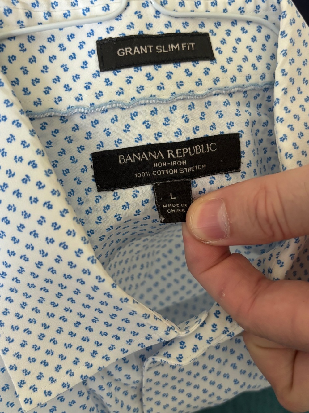 Banana Republic White Dress Shirt with Blue Micro Floral Print